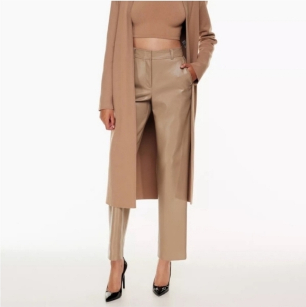Aritzia Babaton Command Vegan Leather Camel Trousers Size 2